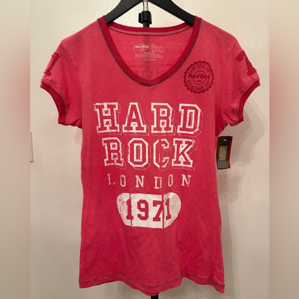 Hard Rock Cafe London Red V-Neck Tee